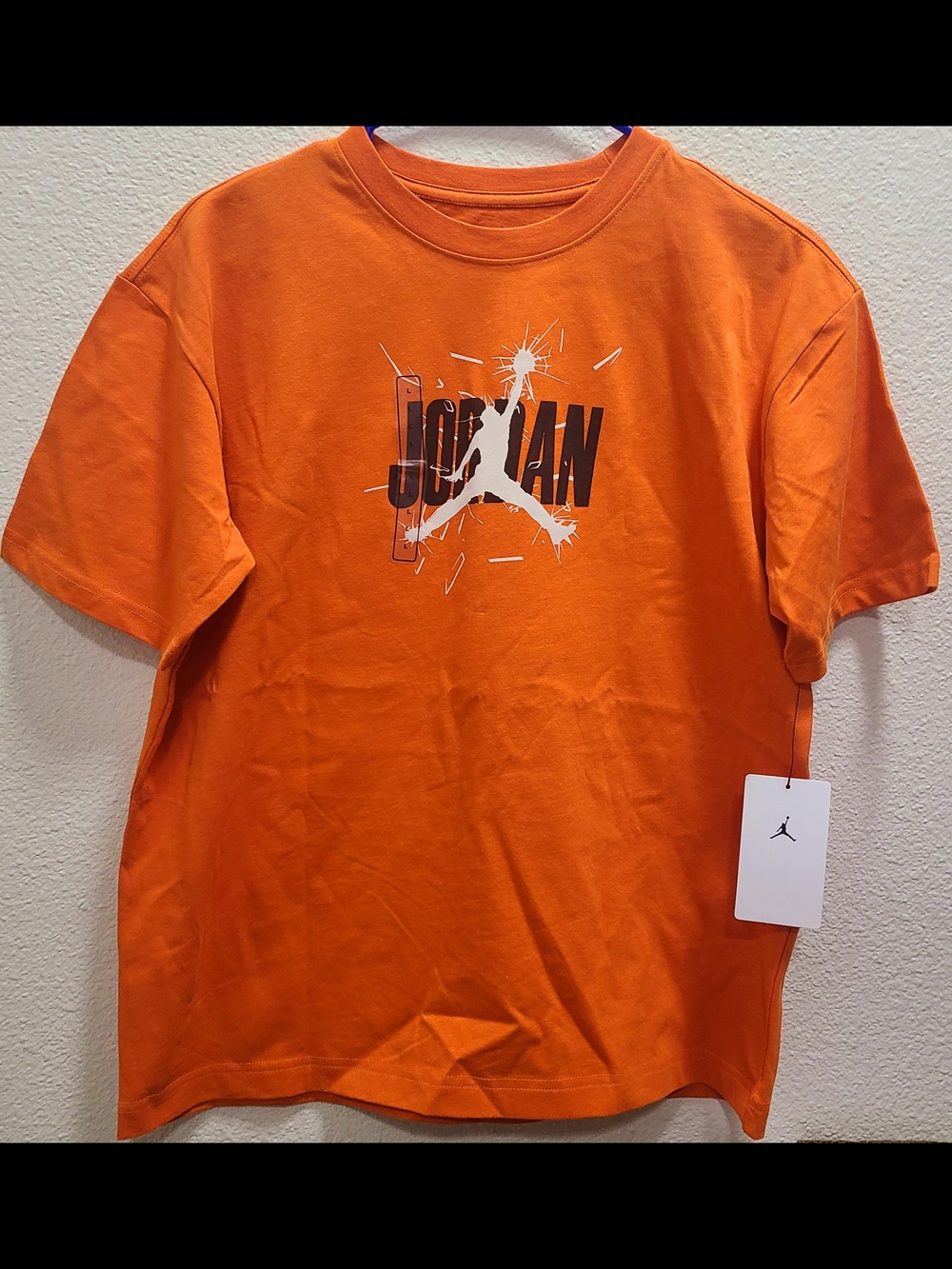Jordan Orange Short Sleeve Tee with White Logo Large